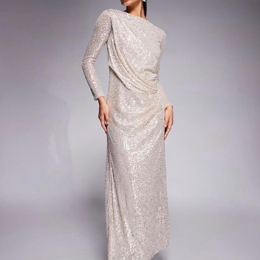 Silver sequin maxi dress with
